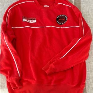Target Red Crewneck Sweater with Racing Patches